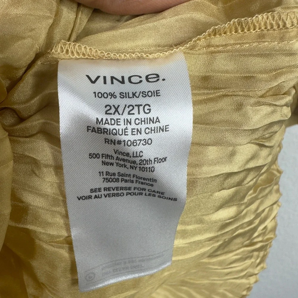 Vince Shirt Women 2X Gold Silk Textured Crinkle Capsule Minimalist Luxury Career